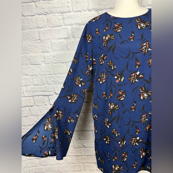 NWT Lulus Pleasant Valley Navy Blue Floral Print Long Sleeve Shift Dress Large - Picture 5 of 9